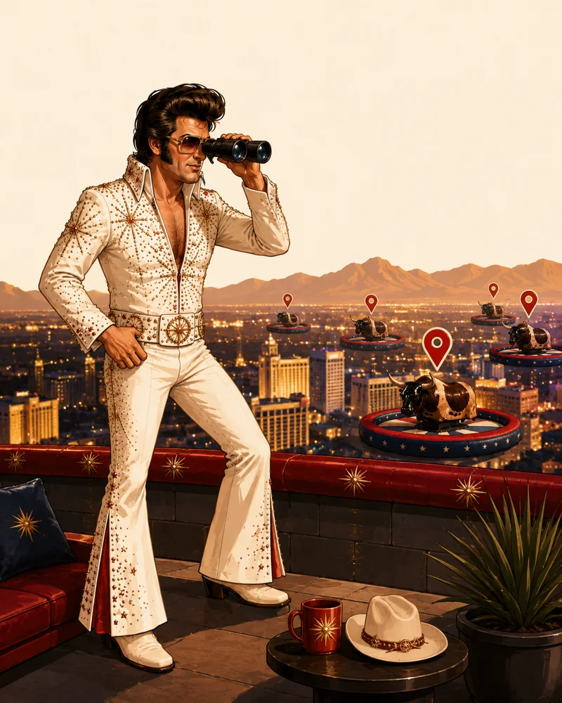 The Rhinestone Rider searching Las Vegas for an available mechanical bull operator